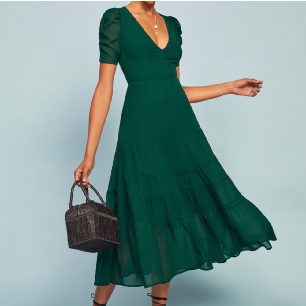 NEW Reformation Cosa Midi Dress Emerald